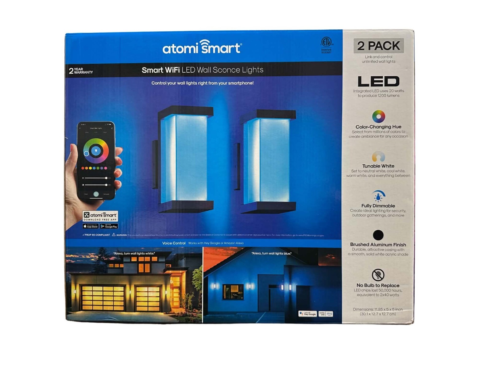 Atomi Smart Wi-Fi Outdoor LED Wall Sconce Lights 2Pk Color Changing Dimmable