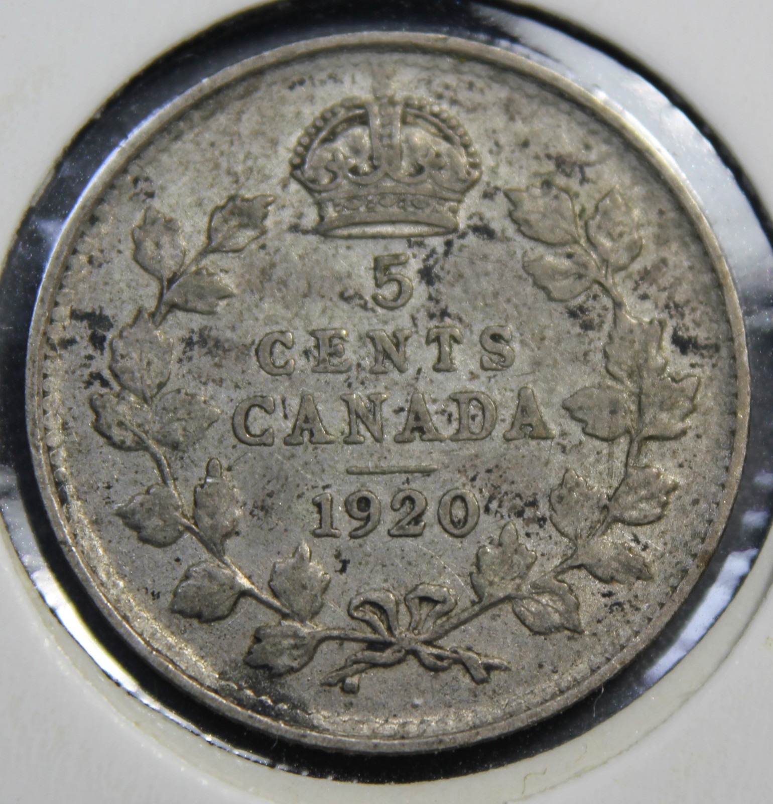 1920 Canada King George V Silver 5 Cents Coin