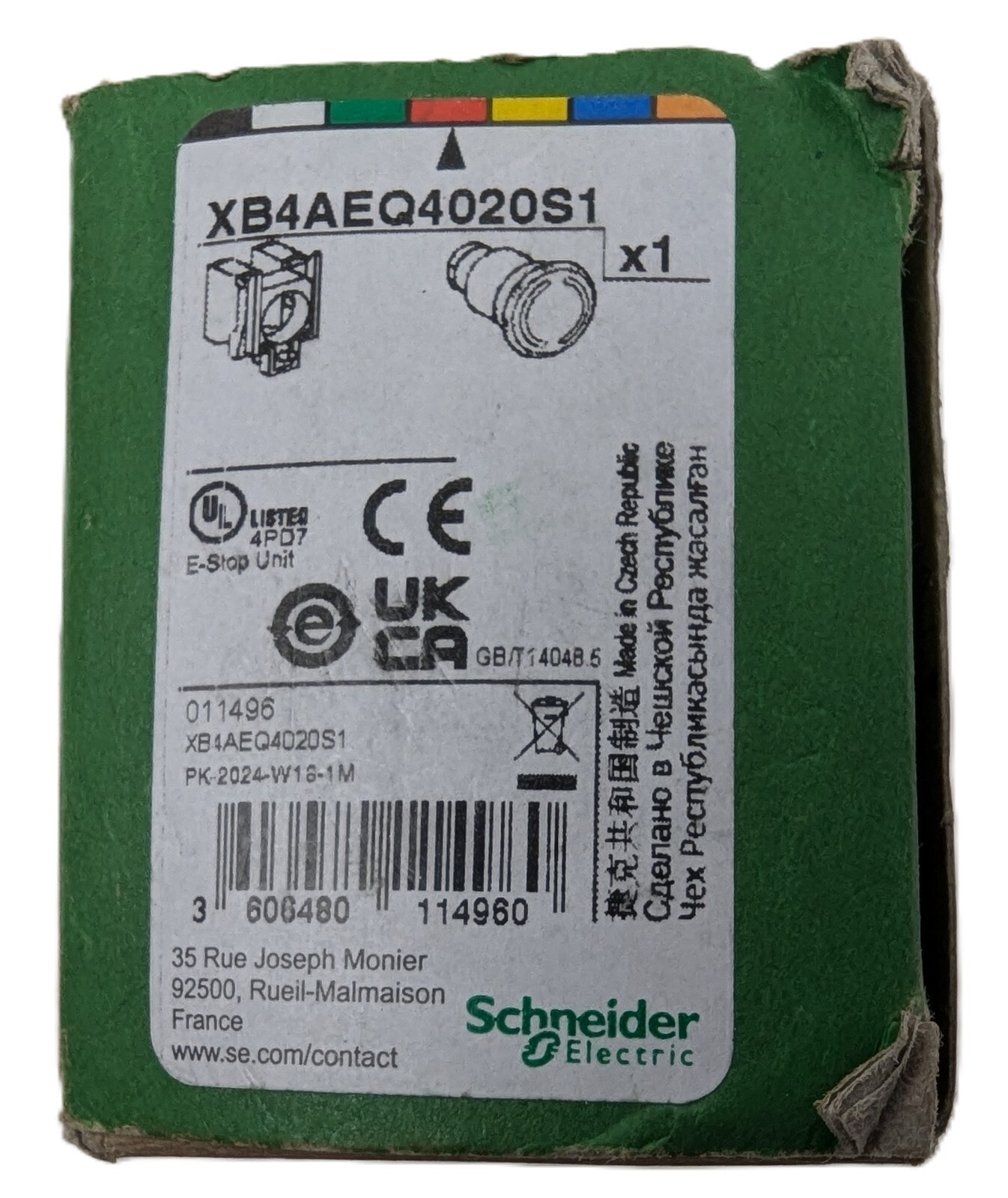 Schneider XB4AEQ4020S1 Push Button Switch Red with 2-NC Panel Mount 22mm NEW