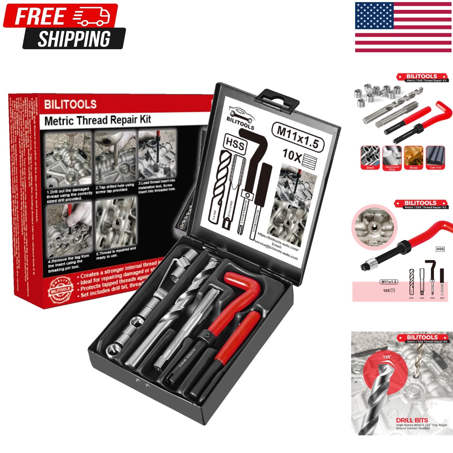 M11x1.5 Helicoil Thread Repair Kit Metric, HSS Drill Heli Coil Repair Kit