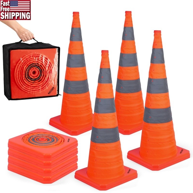 Collapsible Traffic Cones Reflective Safety Cones W/ Carry Bag Emergency Use