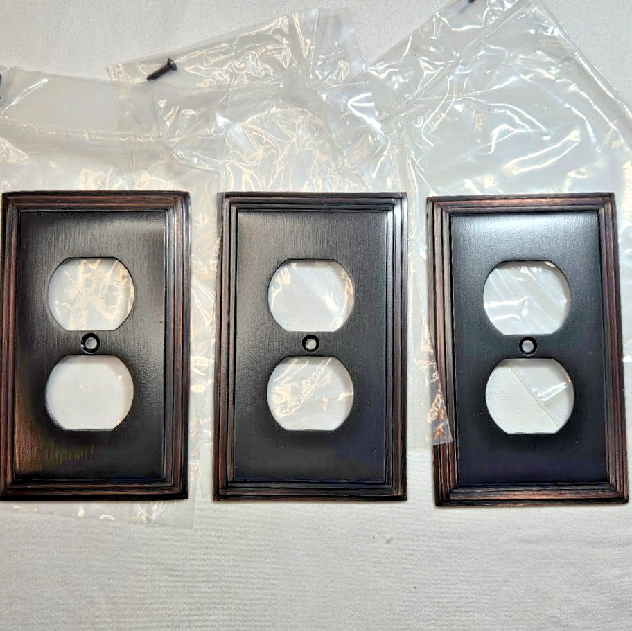 Art Deco Set of 3 Oil Rubbed Bronze Outlet Covers Tiered Steps Wall Plate NEW
