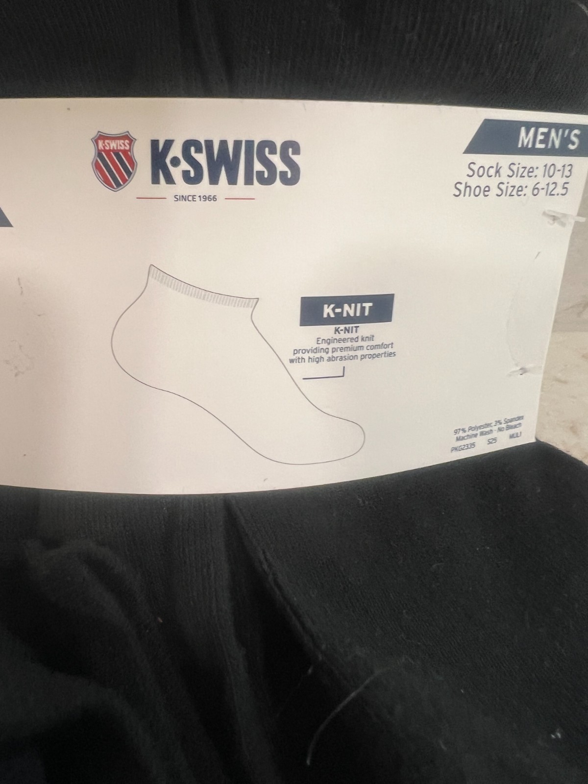 Men’s K.Swiss 20 Pairs Low Cut Lightweight Socks Shoe Size 6-12.5 BLACK New