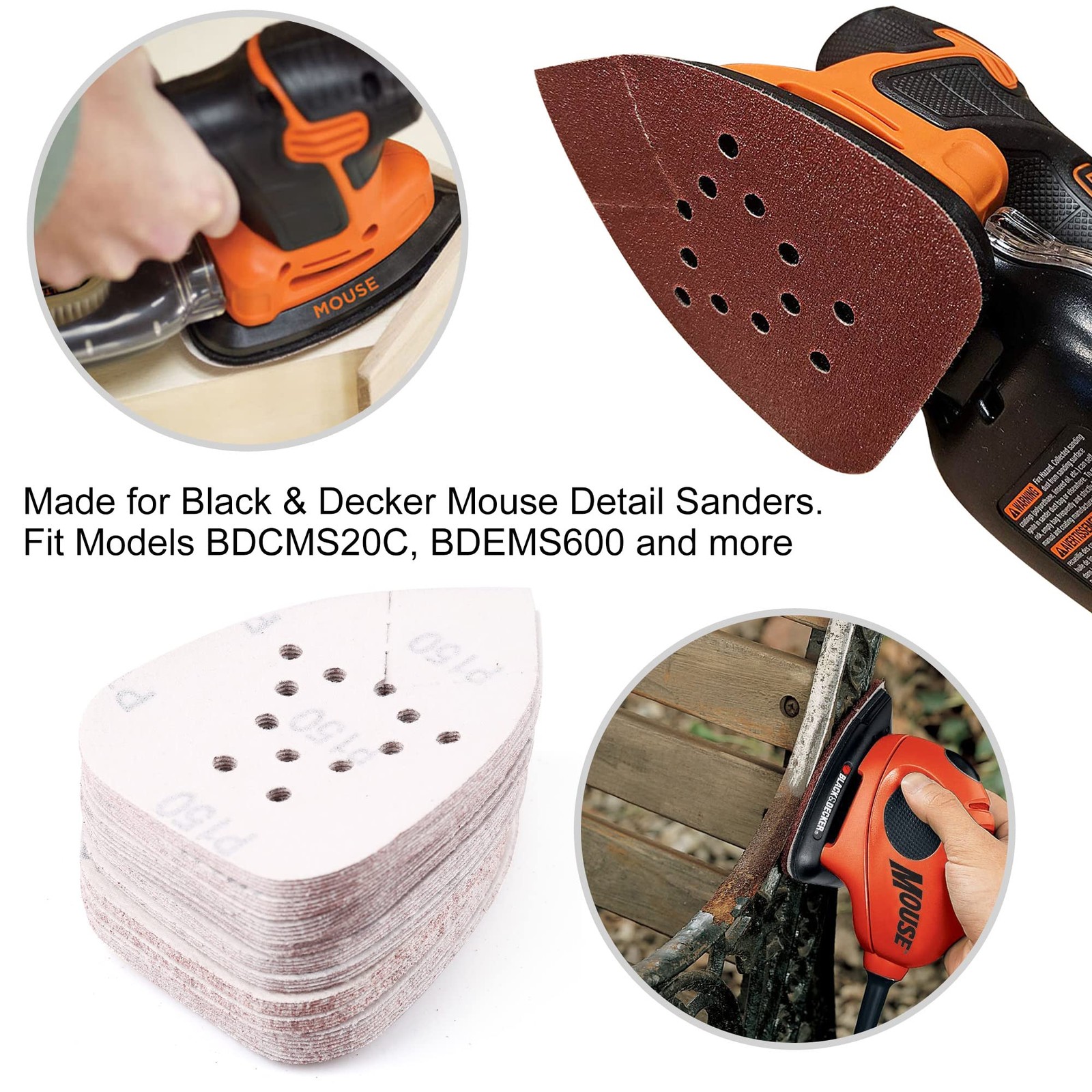 Sanding Pads for Black and Decker Mouse Sanders, 50PCS 60 80 120 150 220 Grit