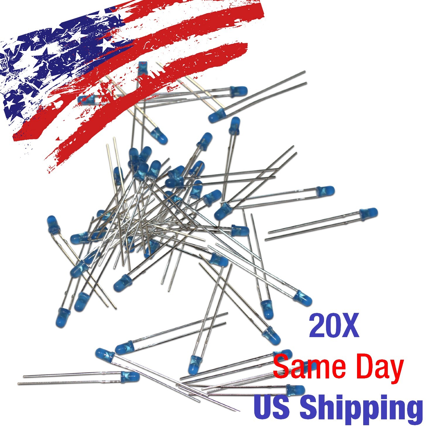 Blue 3mm LED Light Emitting Diode 20mA 2V 28mm Legs 20PCS US SHIP TODAY!