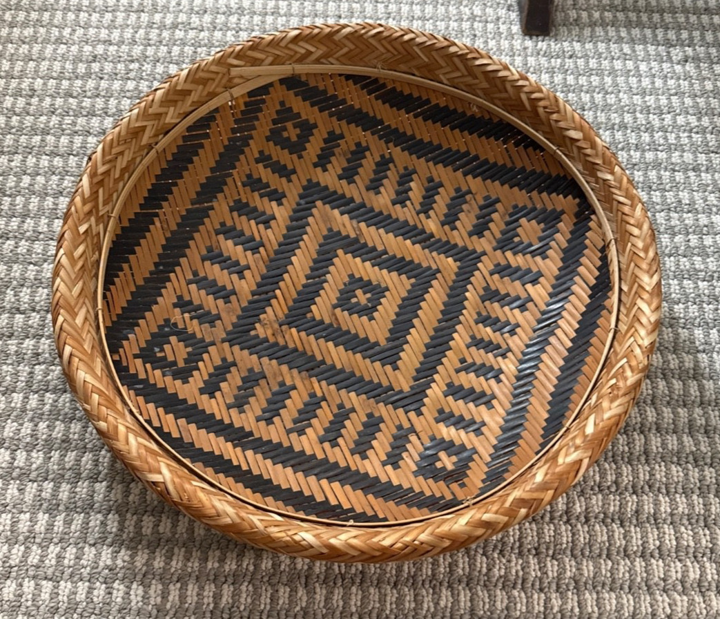Yekuana Hand Woven Basket Bowl 14" Wall Decor Tribal Art Venezuela Black Brown