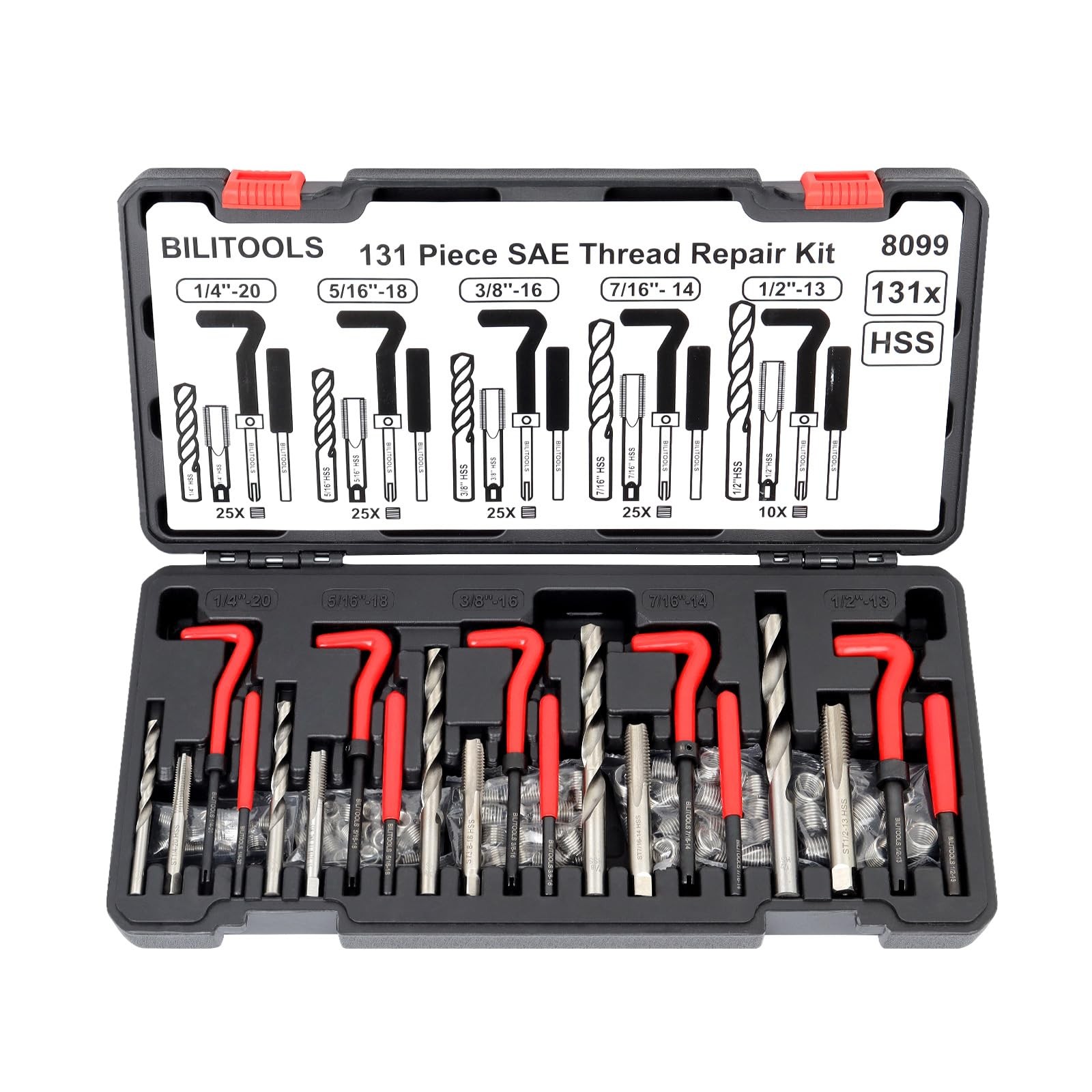 Helicoil Thread Repair Kit SAE 131Piece HSS Drill Heli Coil Repair Kits