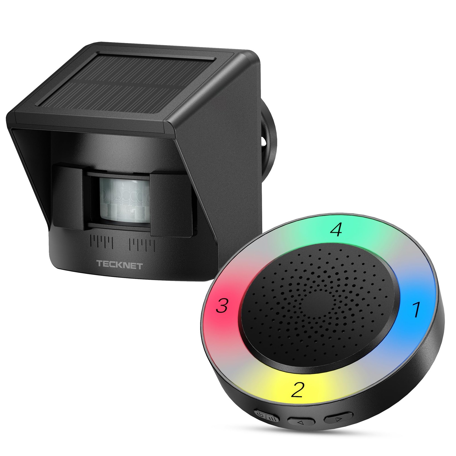 TECKNET Solar Wireless Driveway Alarm with 2600FT Long Range & 36 RGB