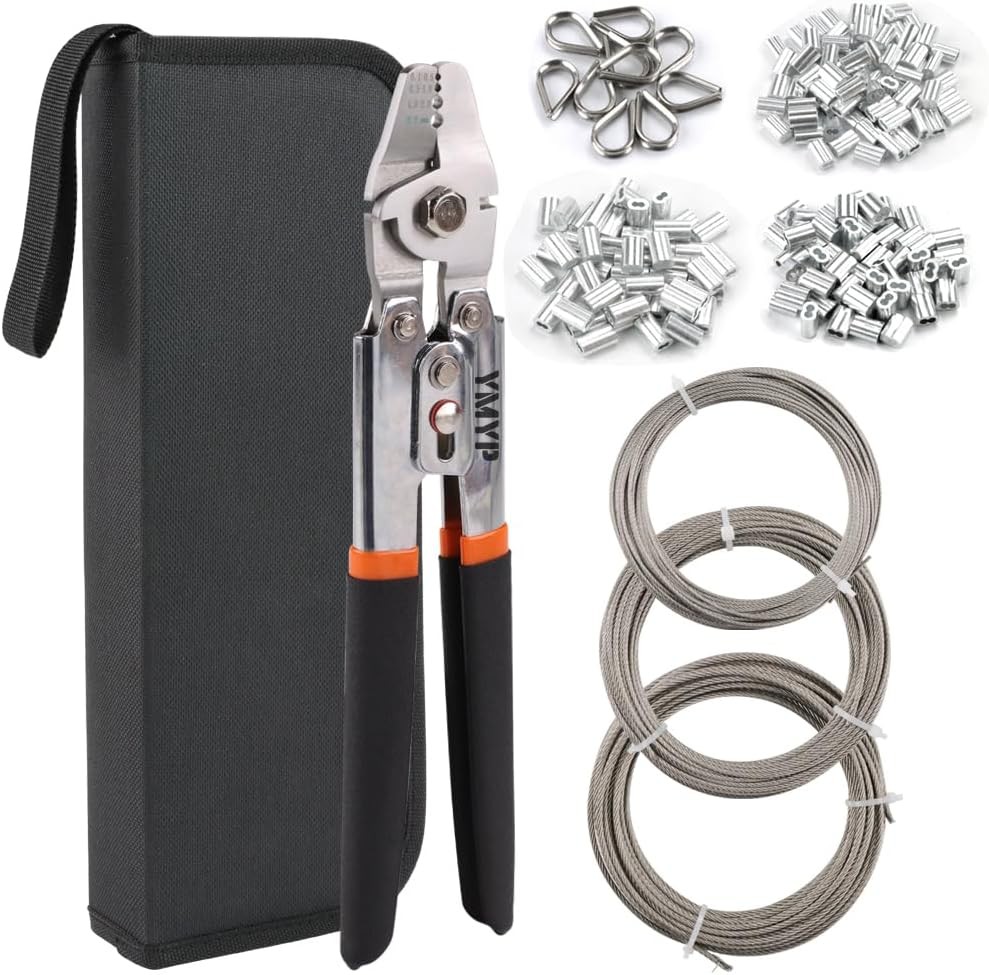 YMYP 99FT Stainless Steel Wire Rope Crimping Tool Kit, 2.2mm Wire Rope & 10 Thim