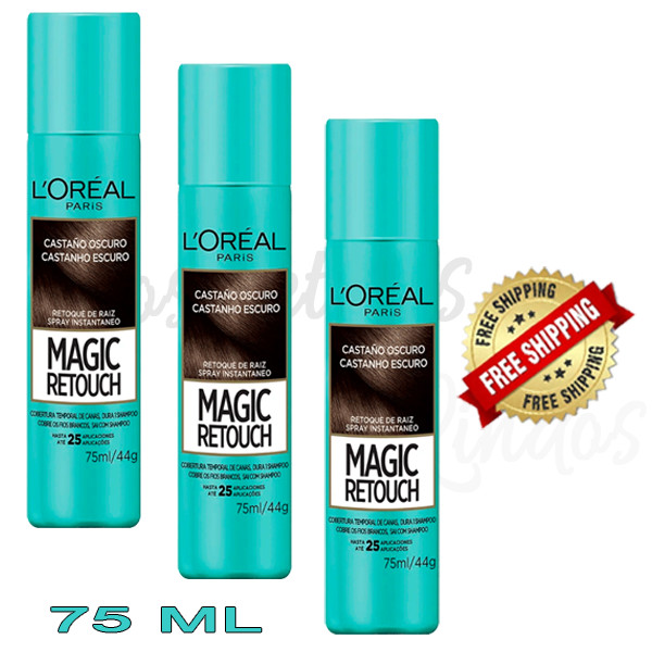 LOREAL MAGIC RETOUCH DARK BROWN  CASTANO OSCURO COBERTURA  DE CANAS 3 BOTTLES