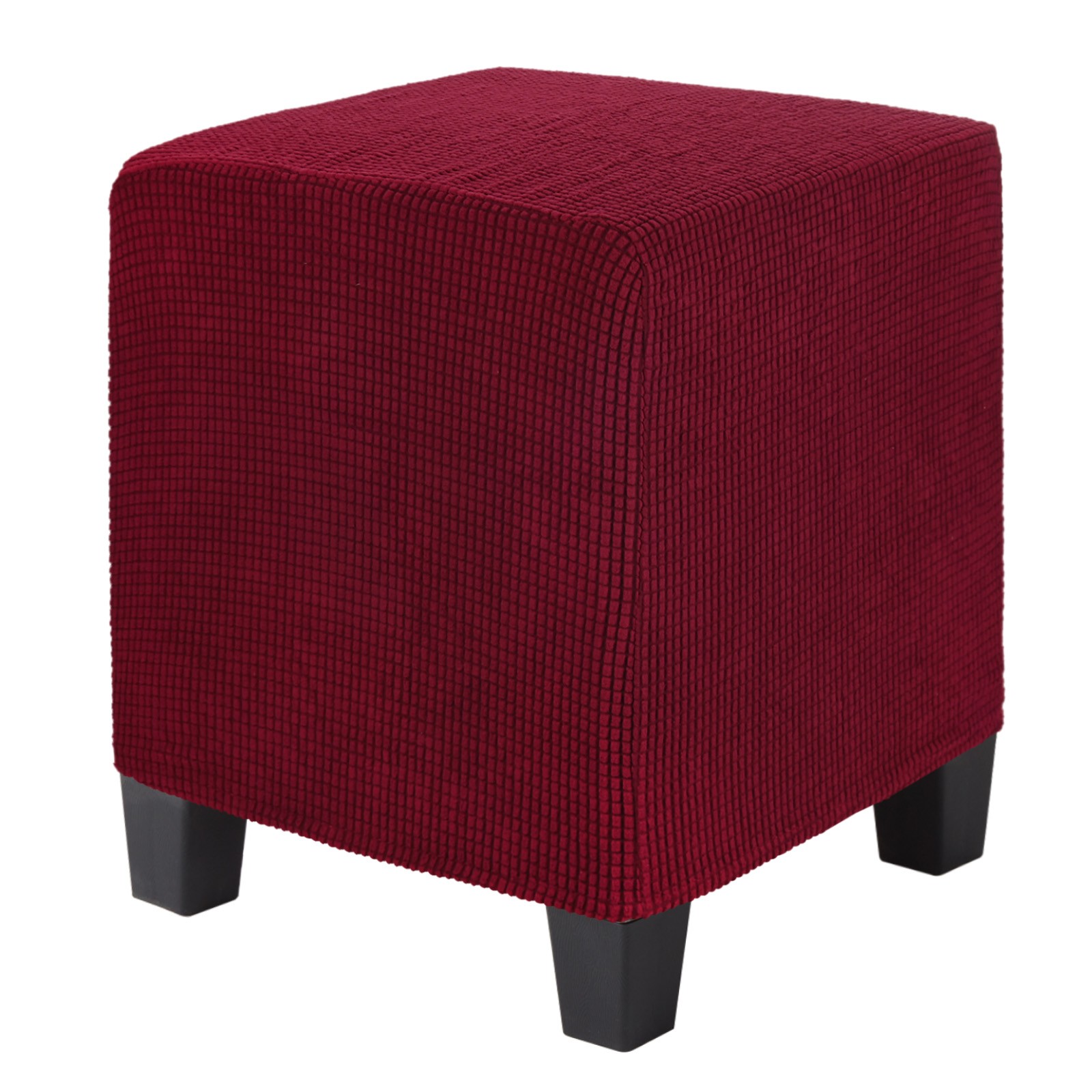 1-Pack 13"x13"x15" Stretch Square Ottoman Slipcovers Footstool Protector Wine
