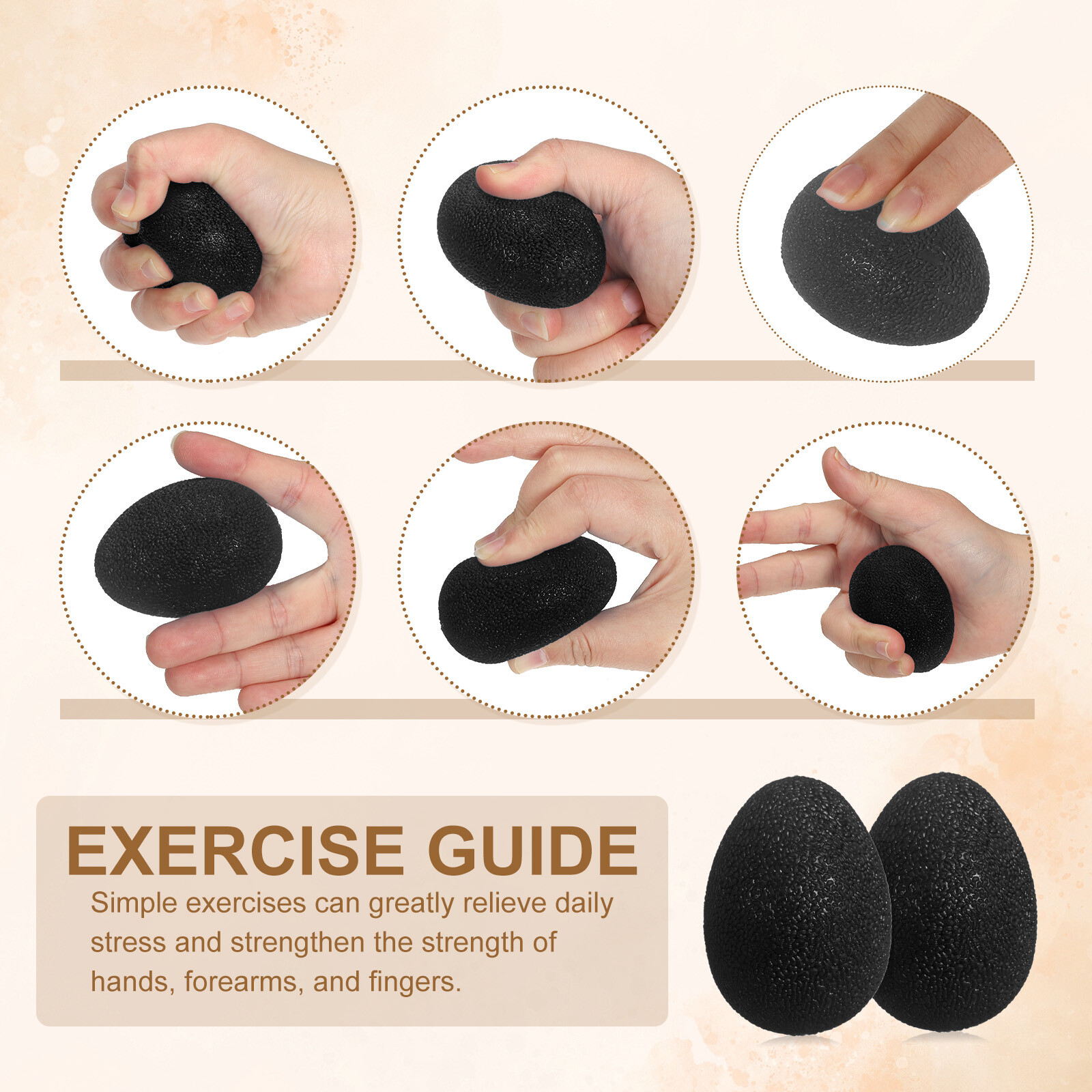 2 Pcs Hand Exercise Balls Squeeze Balls Stress Ball Black