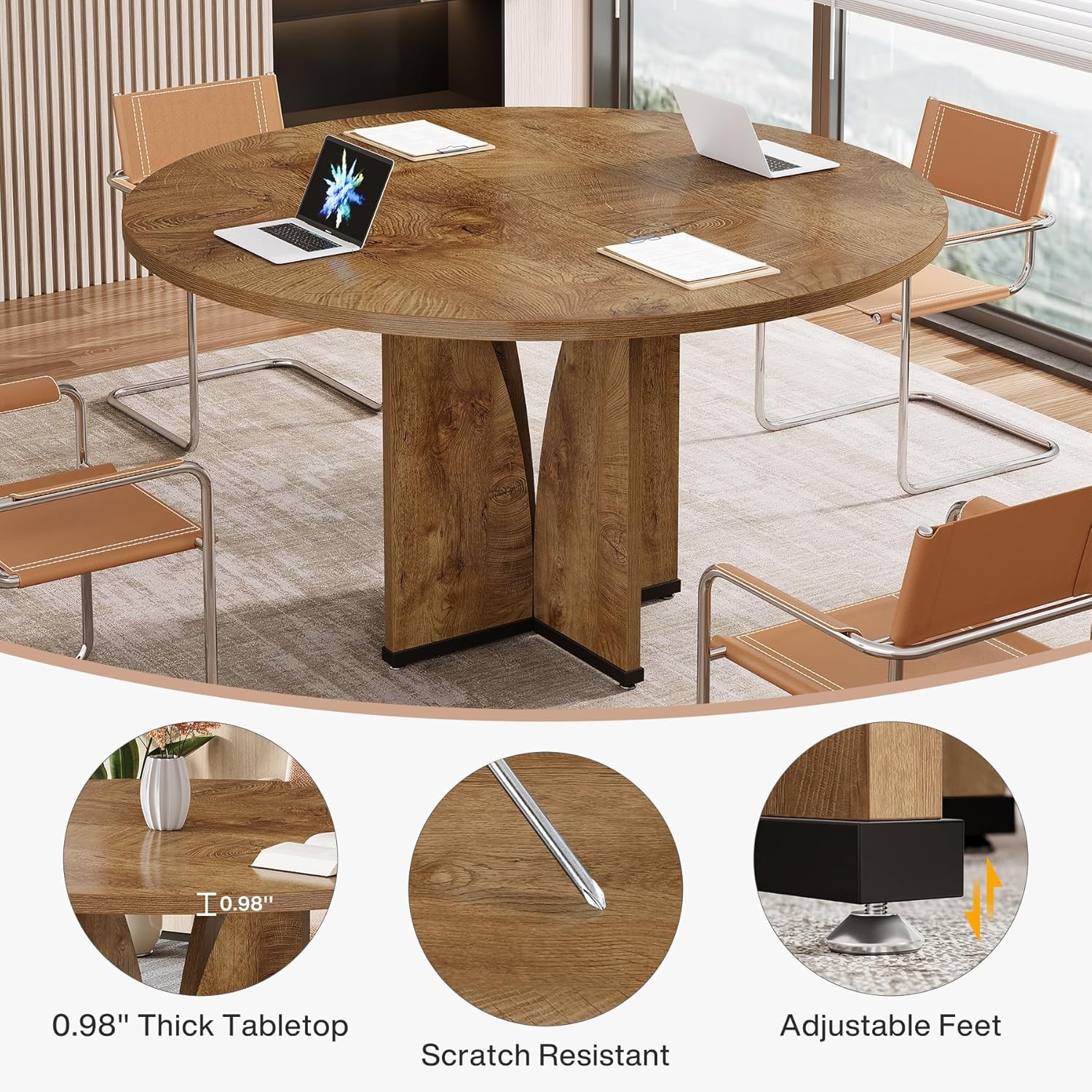 39" Round Conference Table for 4, Modern Round Meeting Table with Sturdy Base