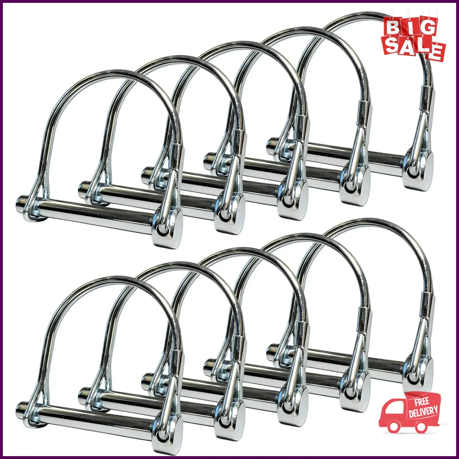 Trailer Coupler Pin set Silver Hardware Lock Pin set 10 Pack 2.125 In