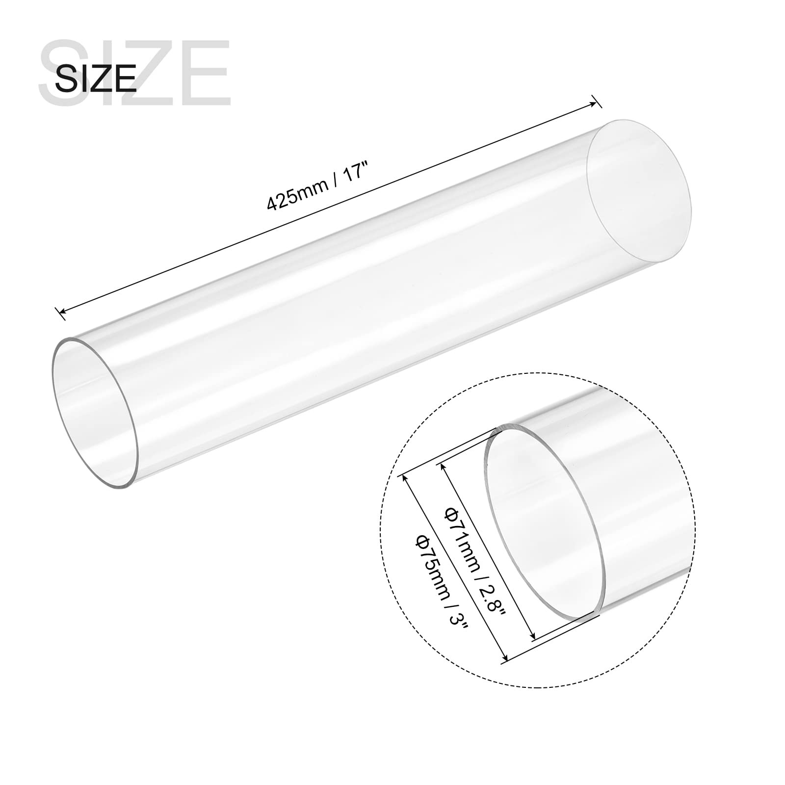 MECCANIXITY Plastic Pipe Rigid Polycarbonate Round 2.8"IDx3"ODx17", Clear