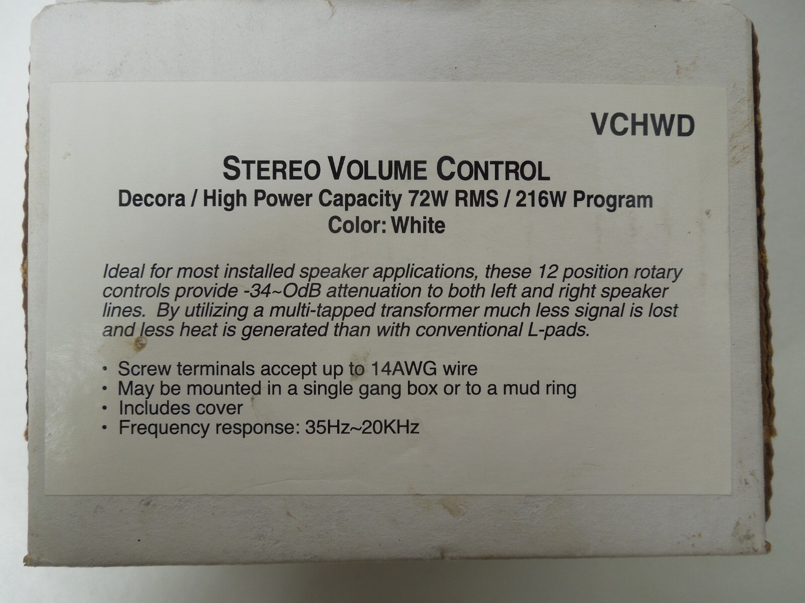 VANCO VCHWD Volume Control White - NEW
