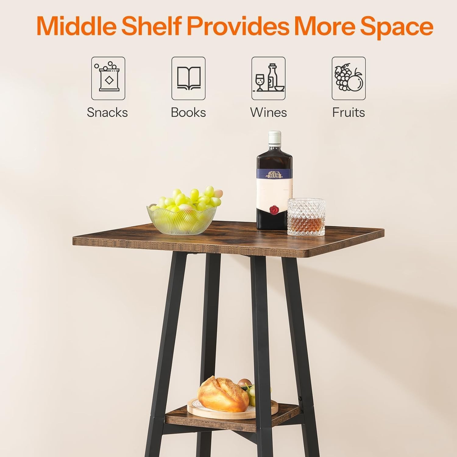 Rustic High Top Bar Table - 36.6” Counter Height with 2-Tier Storage Design