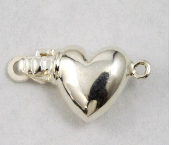 Sterling Silver Heart Shaped Box Clasps x 3 Secure Closure Beading & Stringing