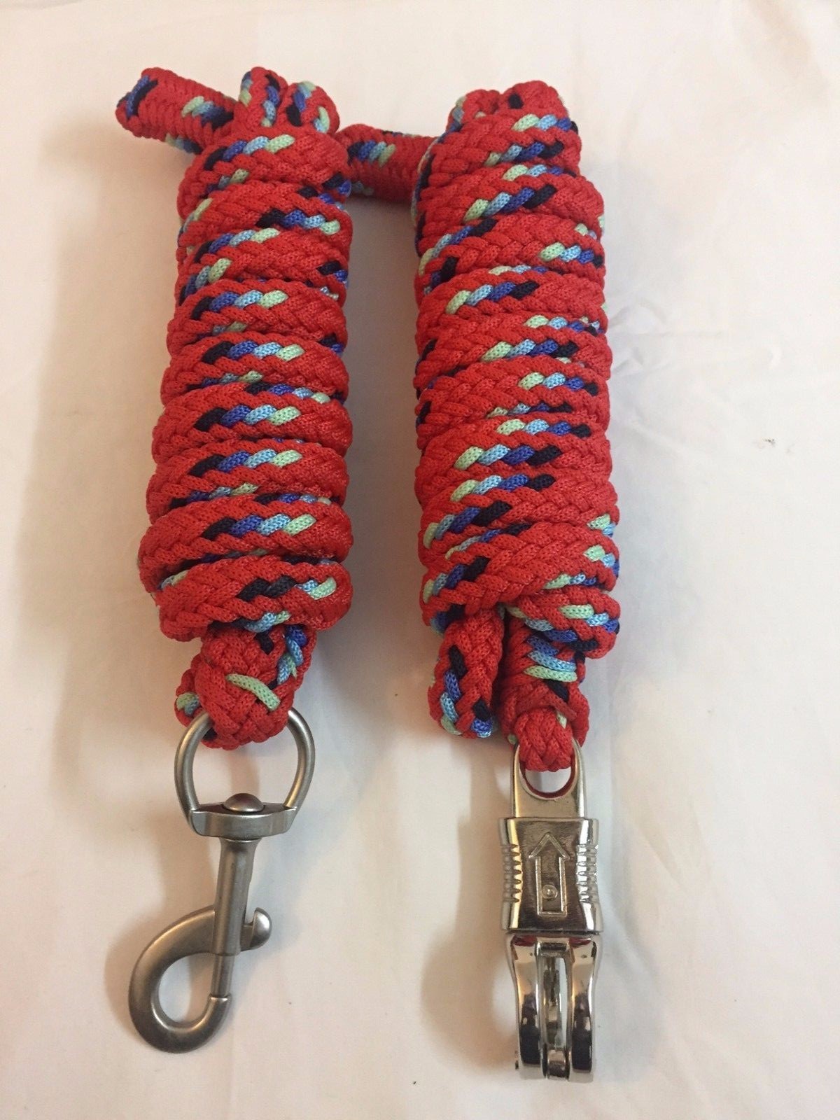 Western Set of 2 Nylon Braided and Knotted Horse Leads with Steel Snaps
