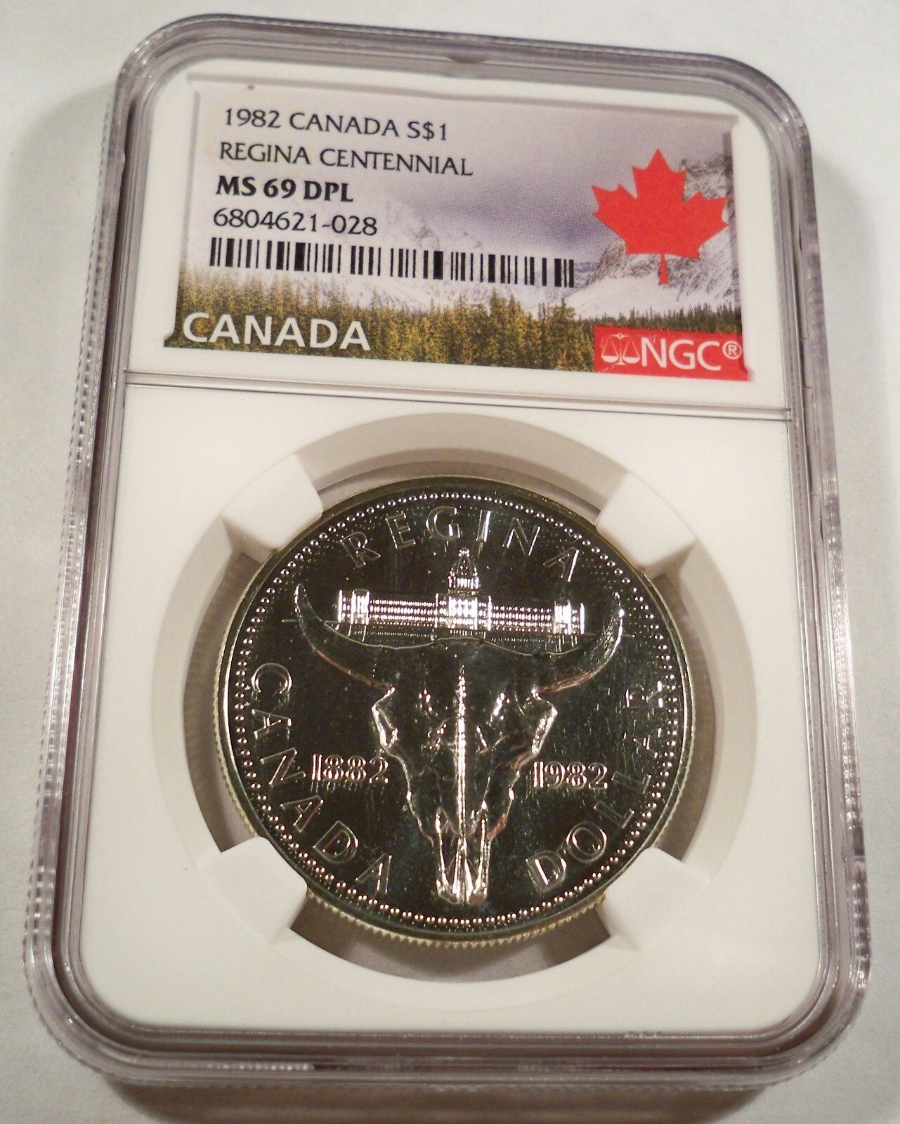 1982 NGC MS69 DPL CANADA SILVER DOLLAR REGINA 1882-1982 S$1 MS 69 D PROOF LIKE