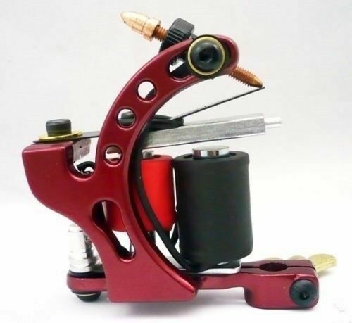 One Aluminum Alloy 10 Wrap Coils Tattoo Machine Gun For Kit Power Supply Red