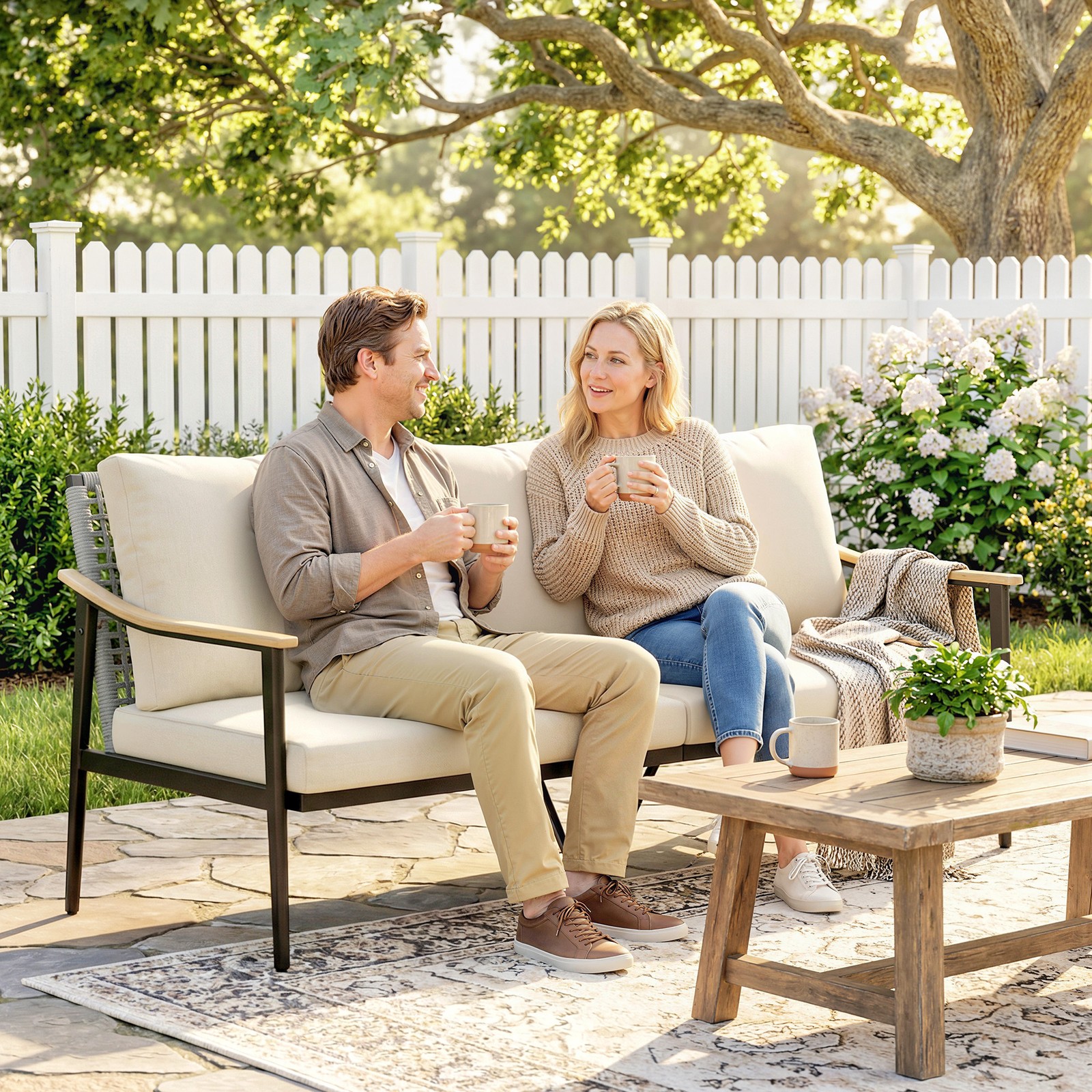 Outsunny 3 Seater Outdoor Couch Patio Sofa with Cushions, Khaki
