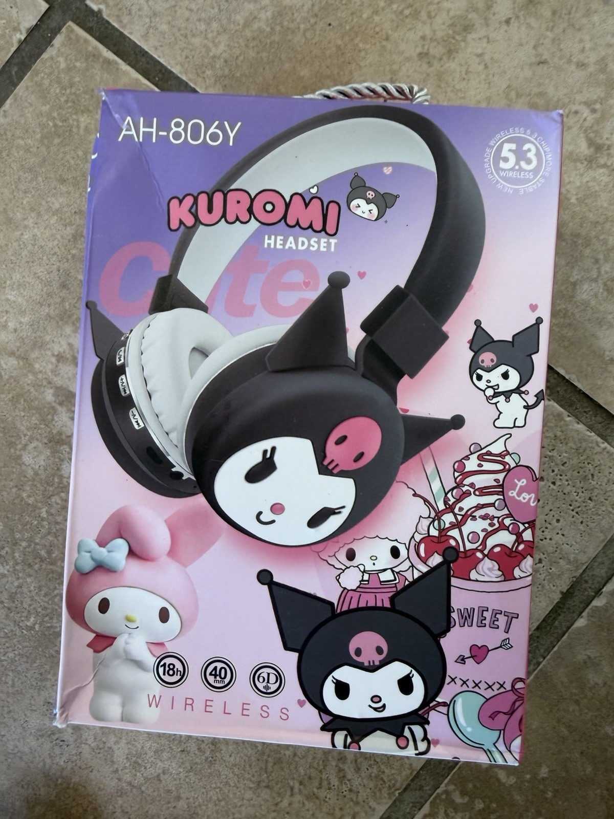Kuromi Sanrio Hello Kitty Headset Wireless Stereo Headset 6D Black AH-806Y
