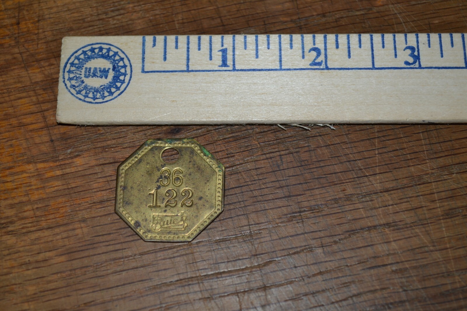 R VTG General Motors Brass Machine Badge Buick Plus Lincoln Cent