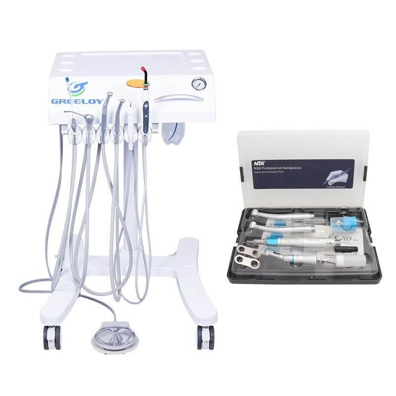 Mobile Dental Unit Delivery Cart with Scaler+Curing Light+Handpieces Set 4H US