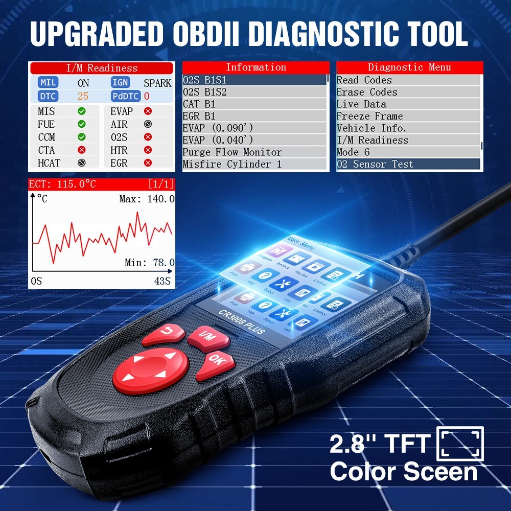LAUNCH CR3008 PLUS Fault Code Reader Scanner OBD2 EOBD Car Diagnostic Scan Tool