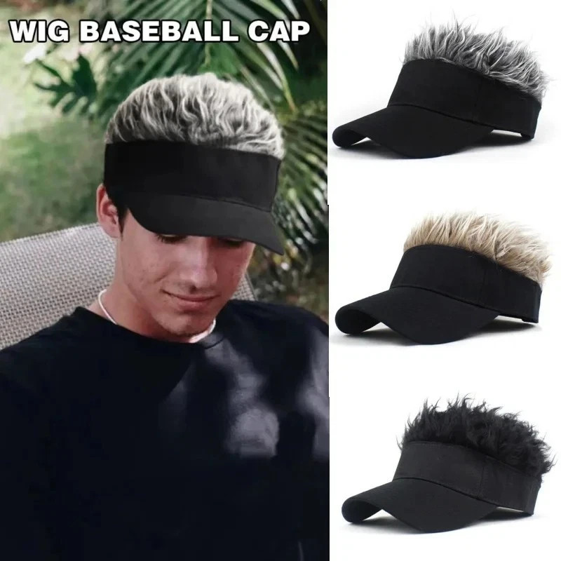 Men's Baseball Cap with Fake Hair Wig Spiked Hip-Hop Sun Visor Hat Gift