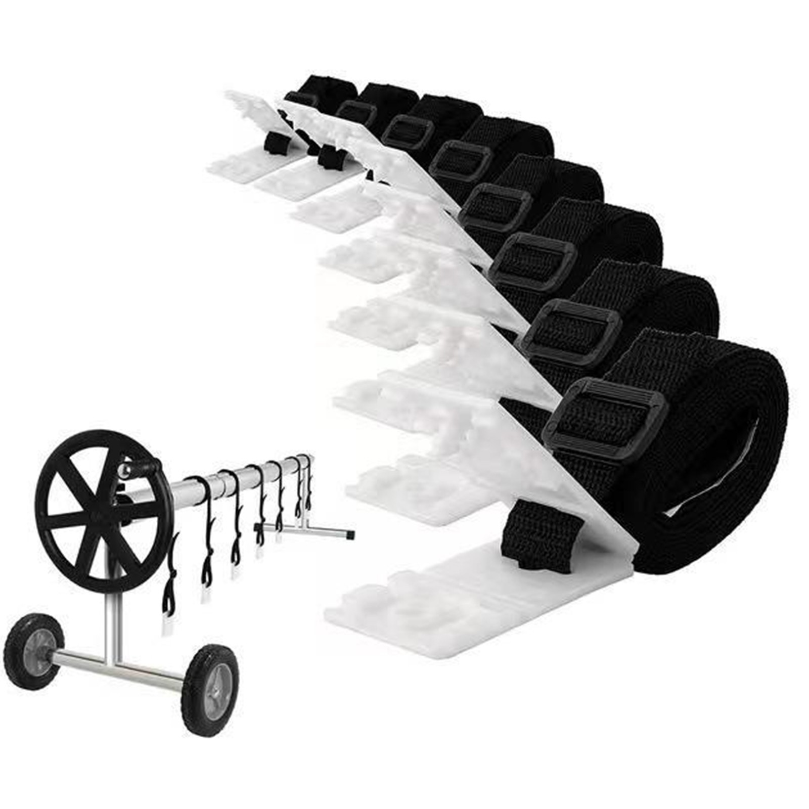 24 In 1 In-Ground Swimming Pool Solar Cover Reel Attachment Kit Straps Blanket