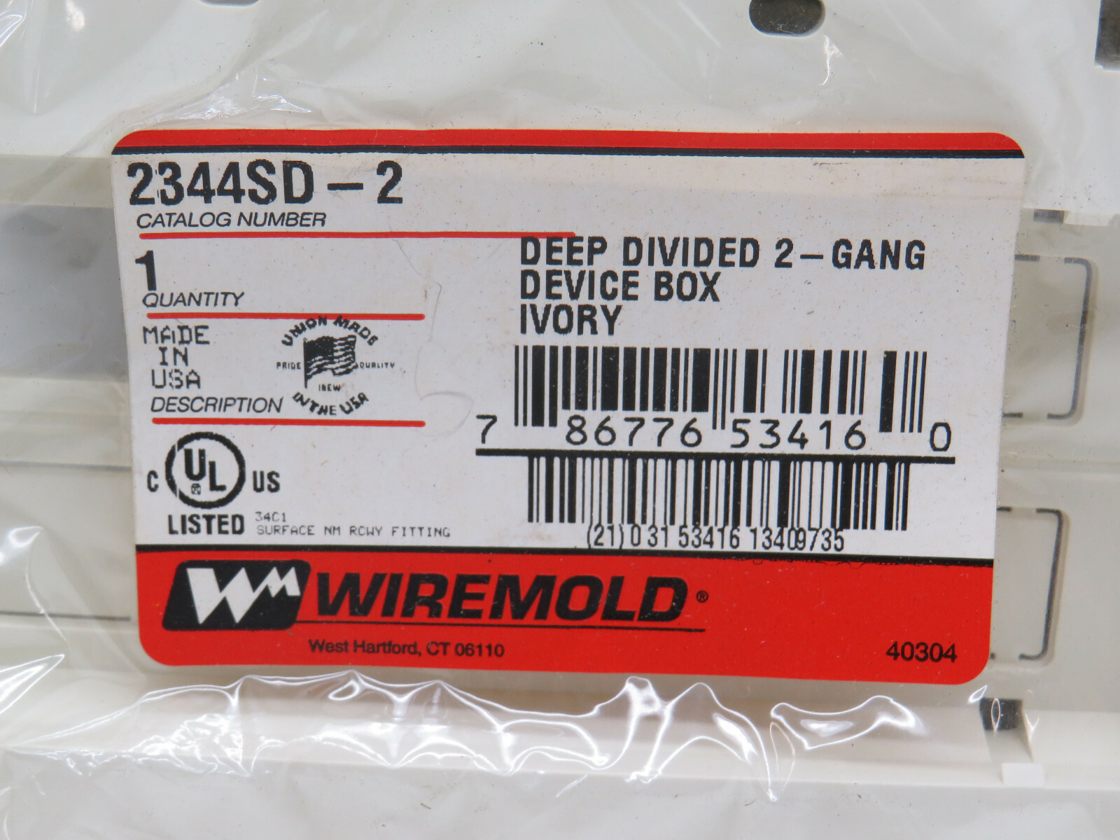 Wiremold 2344SD-2 Deep Divided 2-Gang Device Box Ivory