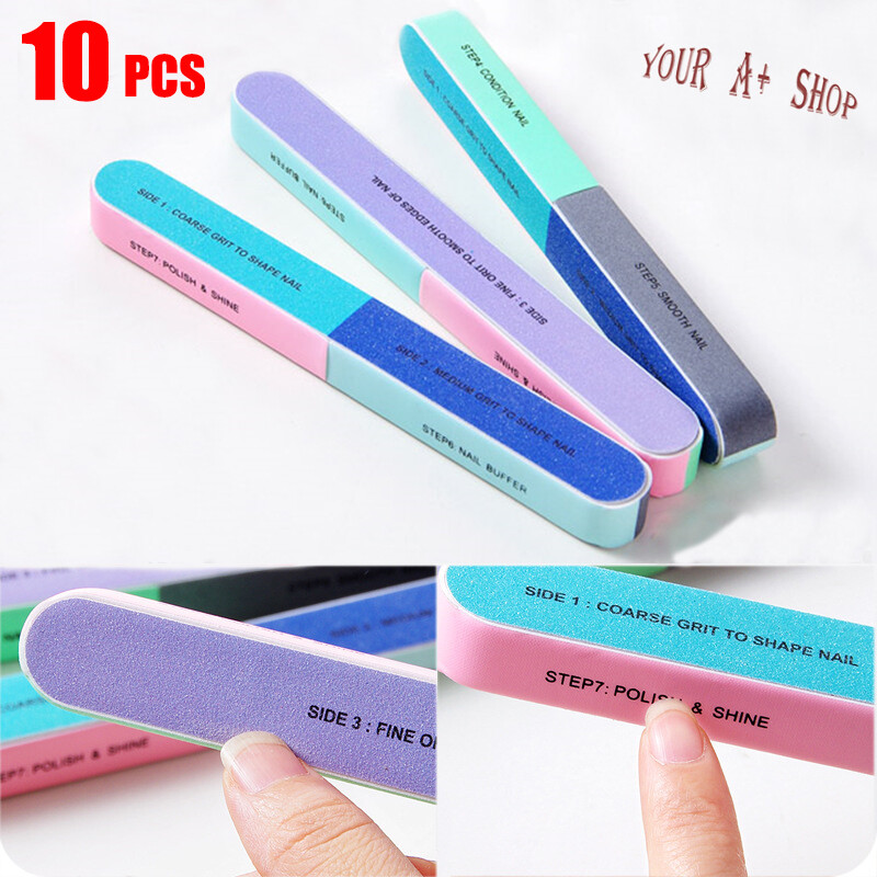 10PCS Nail Buffer 7 Sided Manicure Nail File Pedicure Polishing Beauty Tool US