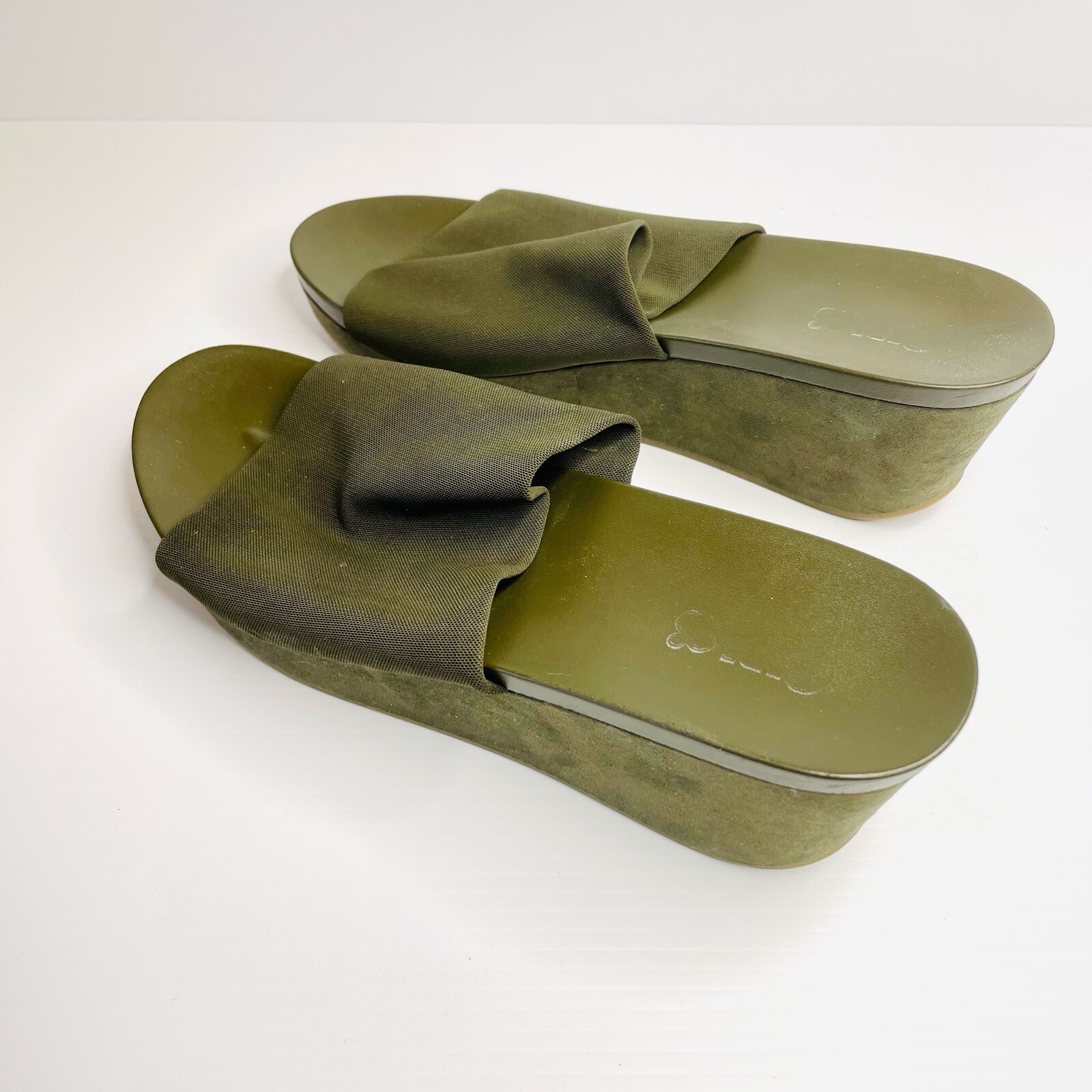 Green Suede Wedge Mule Slides Size 10 Designer