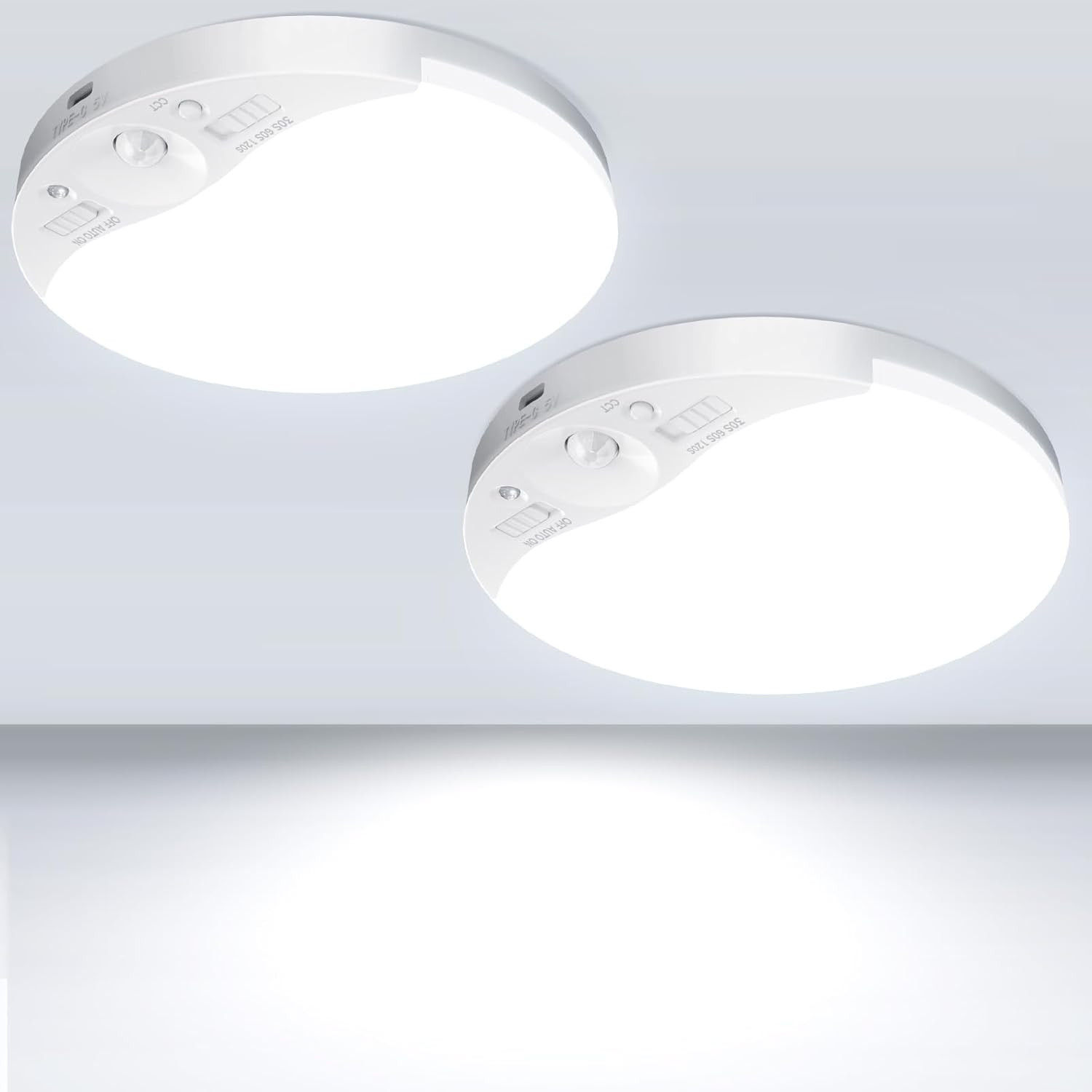 2Pack Rechargeable Motion Sensor Ceiling Light with Remote, Dimmable & Timer