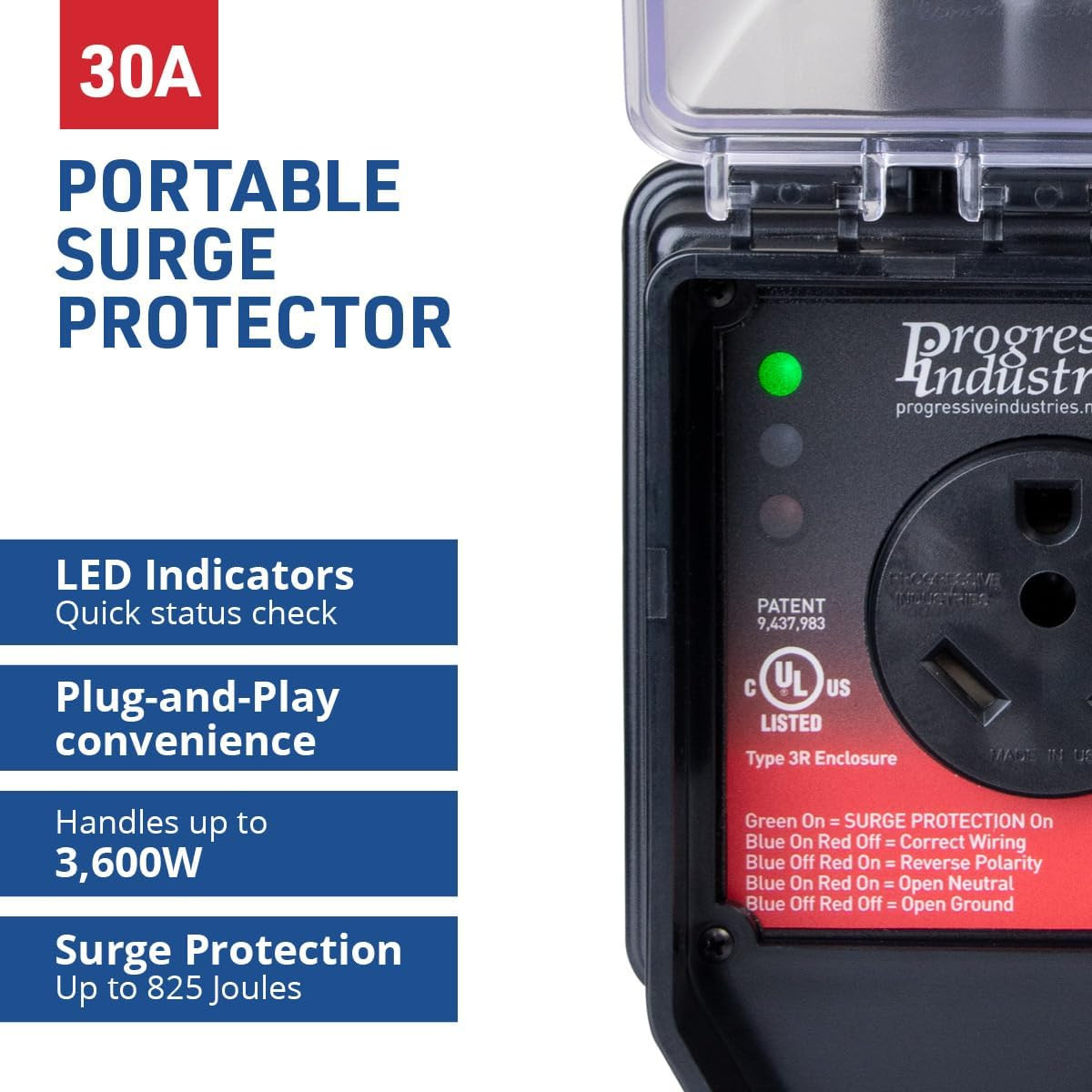 SSP-30XL Portable RV Smart Surge Protector, Black, 30 Amp