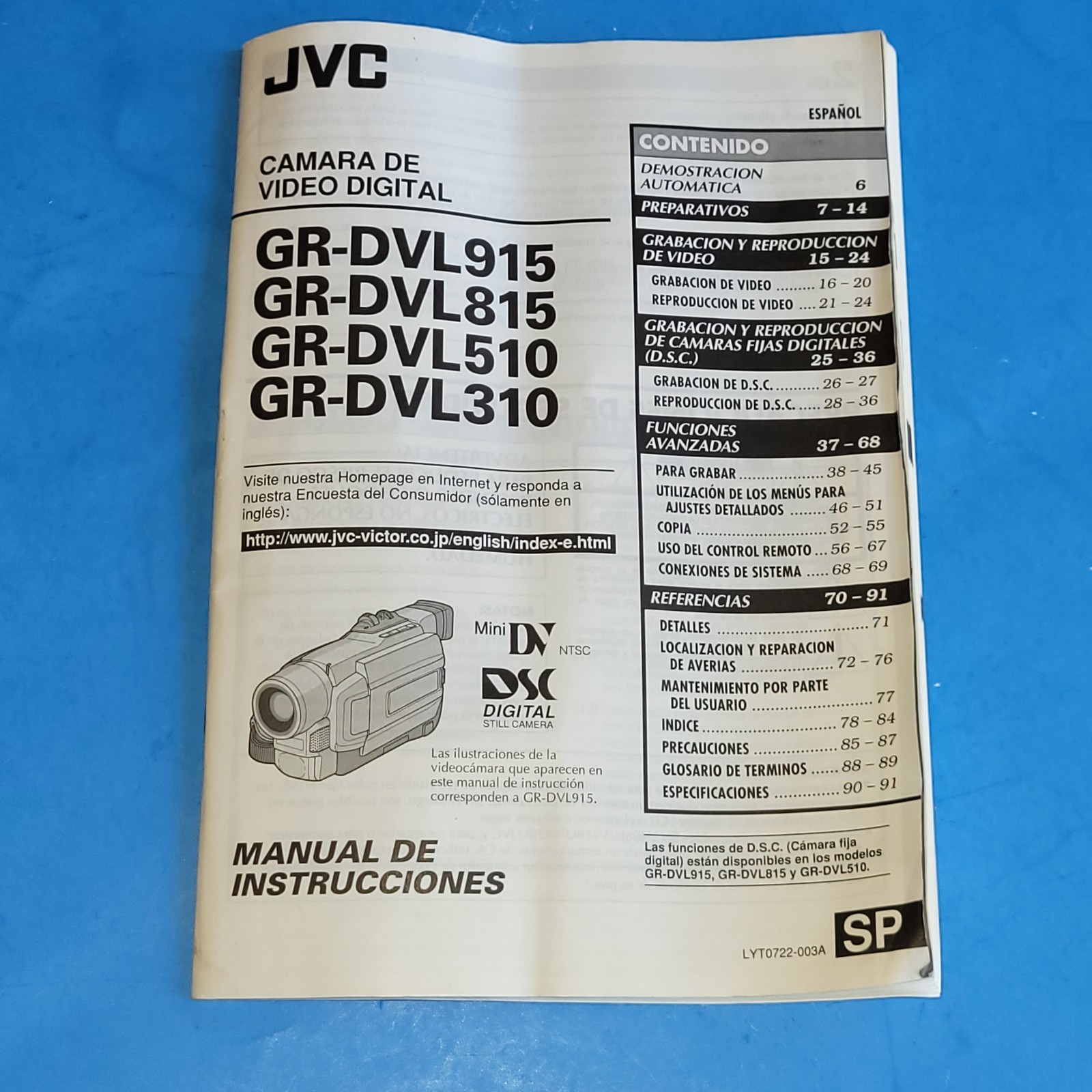 JVC Cámara De Video Digital GR-DVL915 GR-DVL815 Manual De Instrucciones Spanish