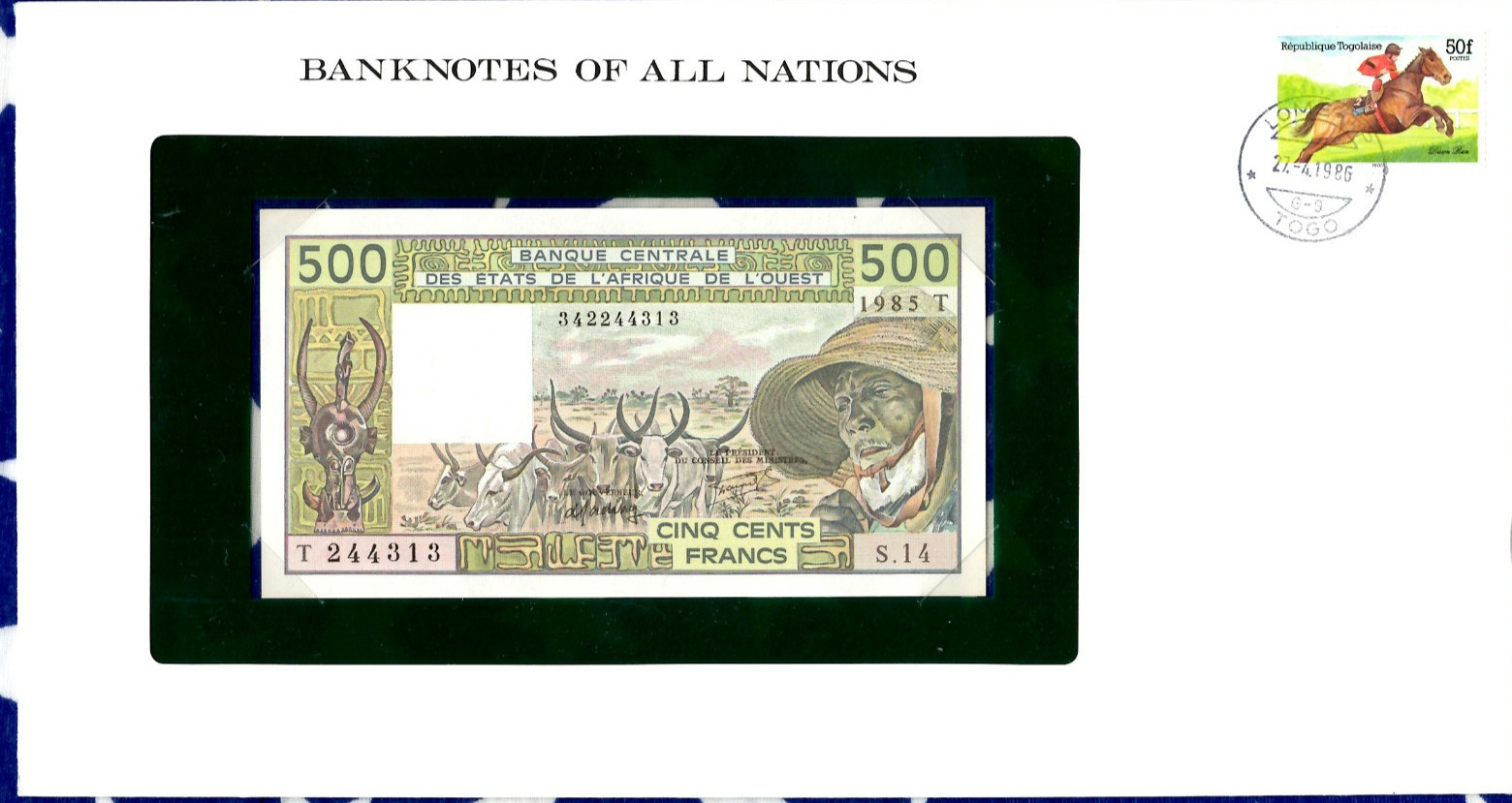Banknotes of All Nations West African State Togo 1985 500 Francs P-806Th UNC S14