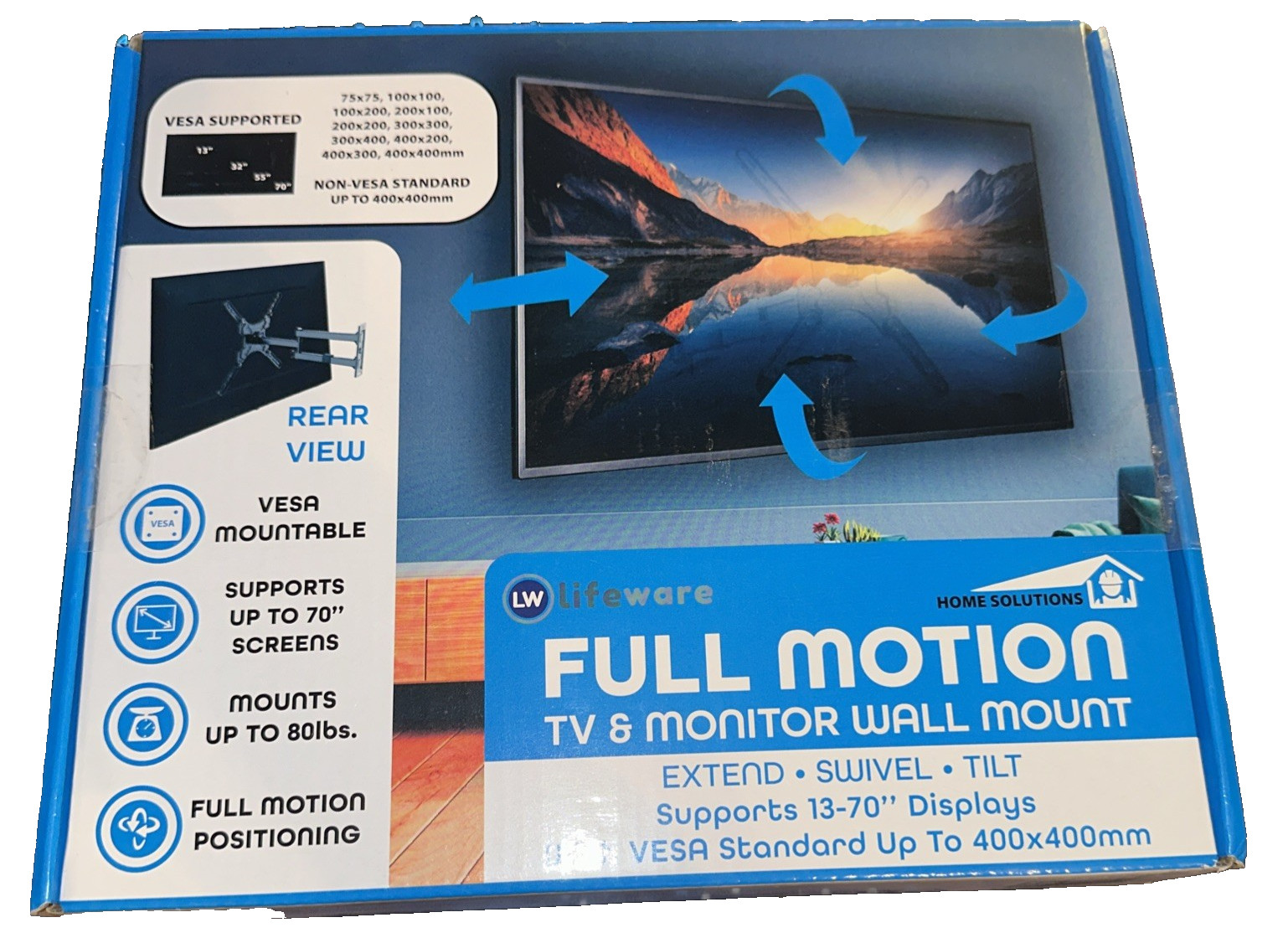 LW (Lifeware) Full Motion Mount TV & Monitor Wall Mount 13"-70" Displays 80lbs