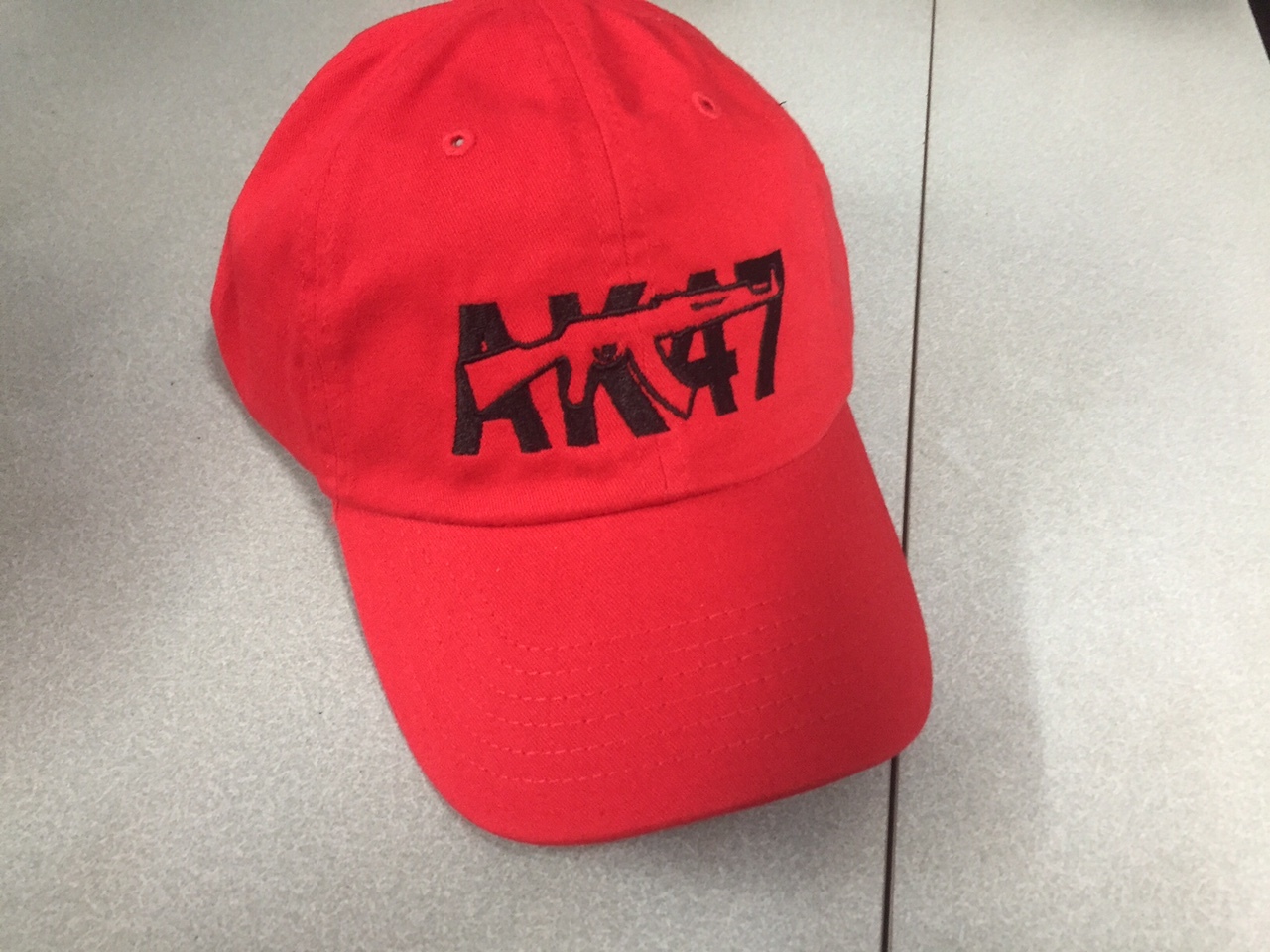 AK-47 Red W/Black Logo Hat Cap Gun Pistol Firearm Rifle Weapon Embroidery