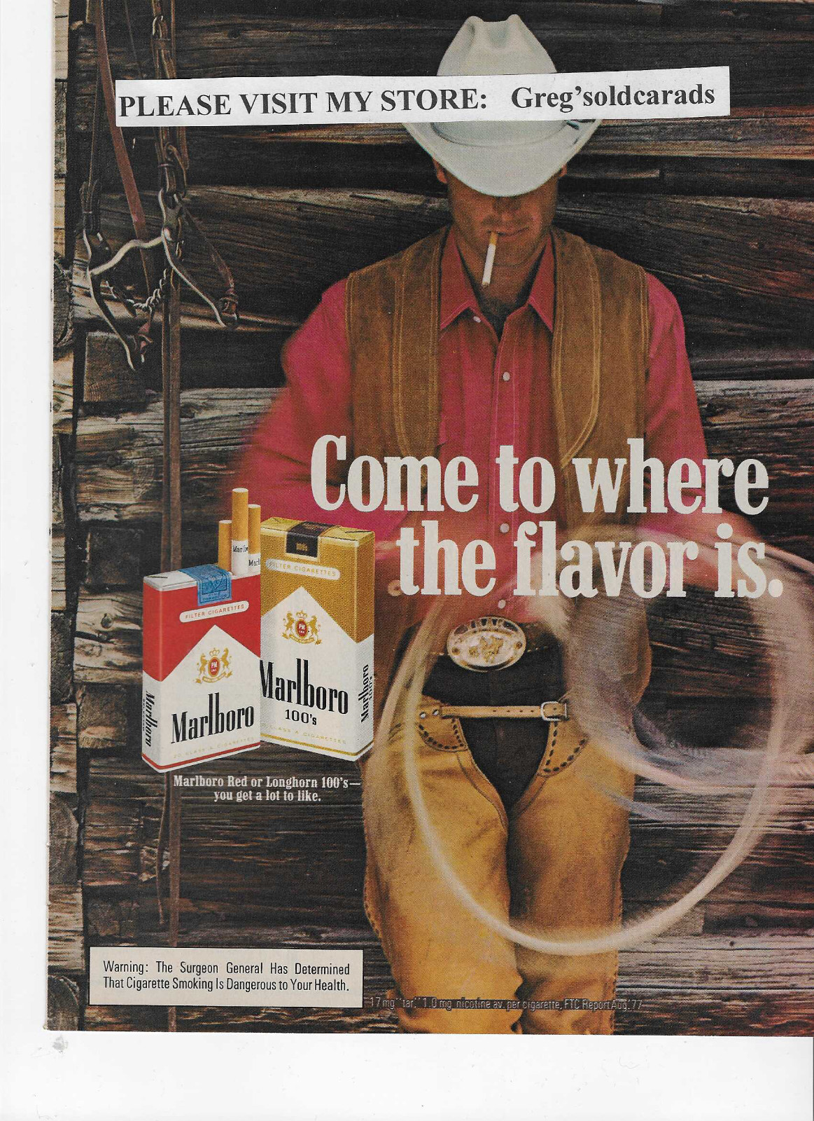 Original 1978 Marlboro Cigarettes vintage print ad, advertising:  with Cowboy