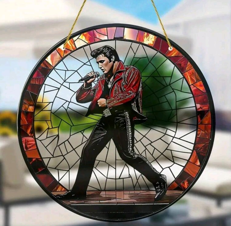 New 8" Acrylic Sun Catcher Singer Rockabilly Elvis Era Rock Blues Music Decor