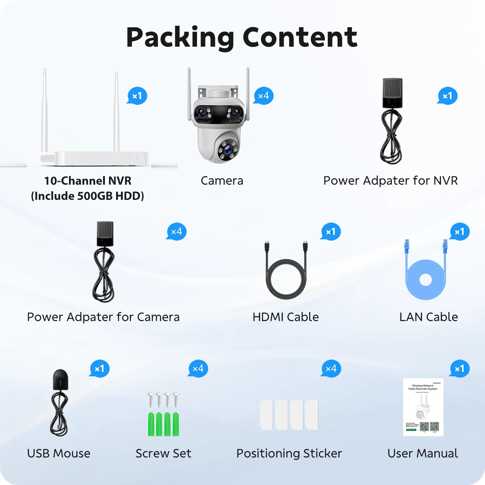 4PCS Security Camera System Wireless Triple Lens Outdoor WiFi Cam Auto Tracking