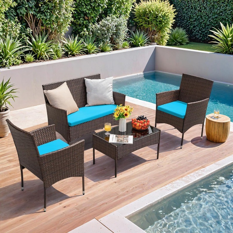 4 Pieces Patio Rattan Chair Wicker Outdoor Indoor Use Backyard Porch Garden