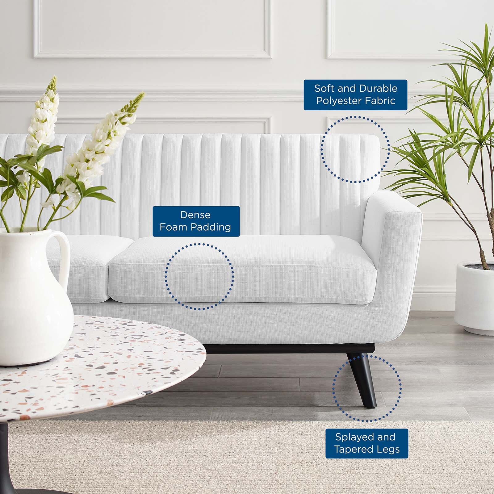 Modway Engage Channel Tufted Upholstered Fabric Loveseat in White