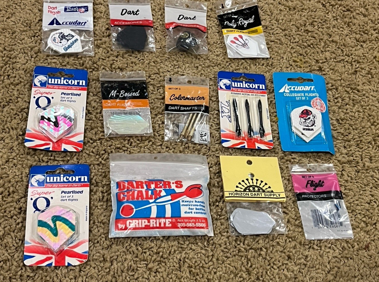 Lot Of Vintage New Dart Accessories Flights Shafts Chalk