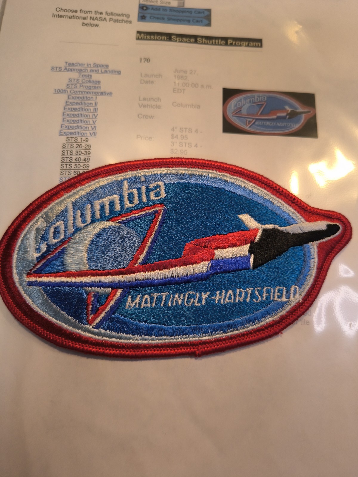 NASA Space Shuttle Columbia STS-4 Mattingly Harts Vtg Orig 1982 Patch 4.5x2.5in