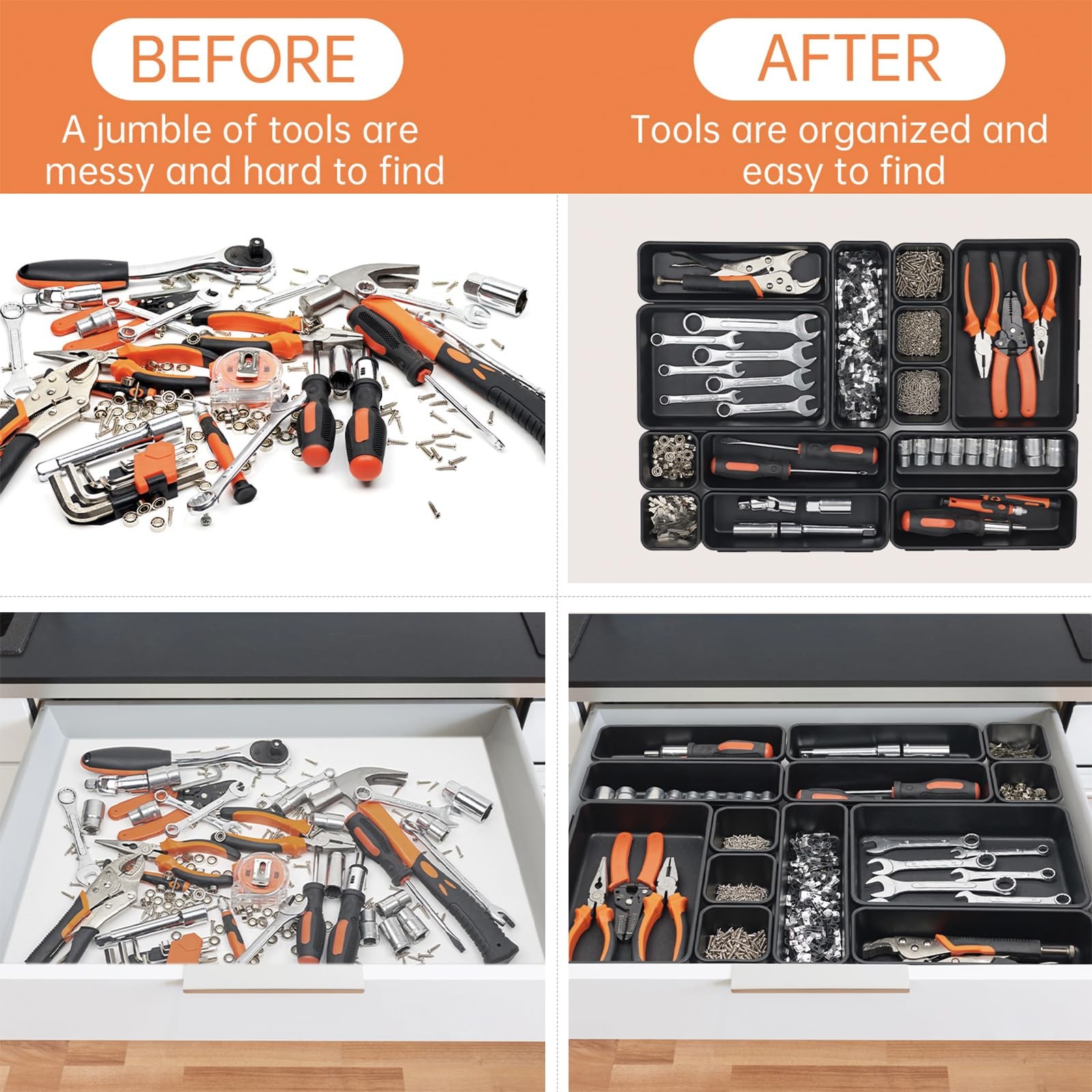 Giklux 45 Pack Tool Box Organizer Tray Divider, 3 - Sizes, 45PCS - Black