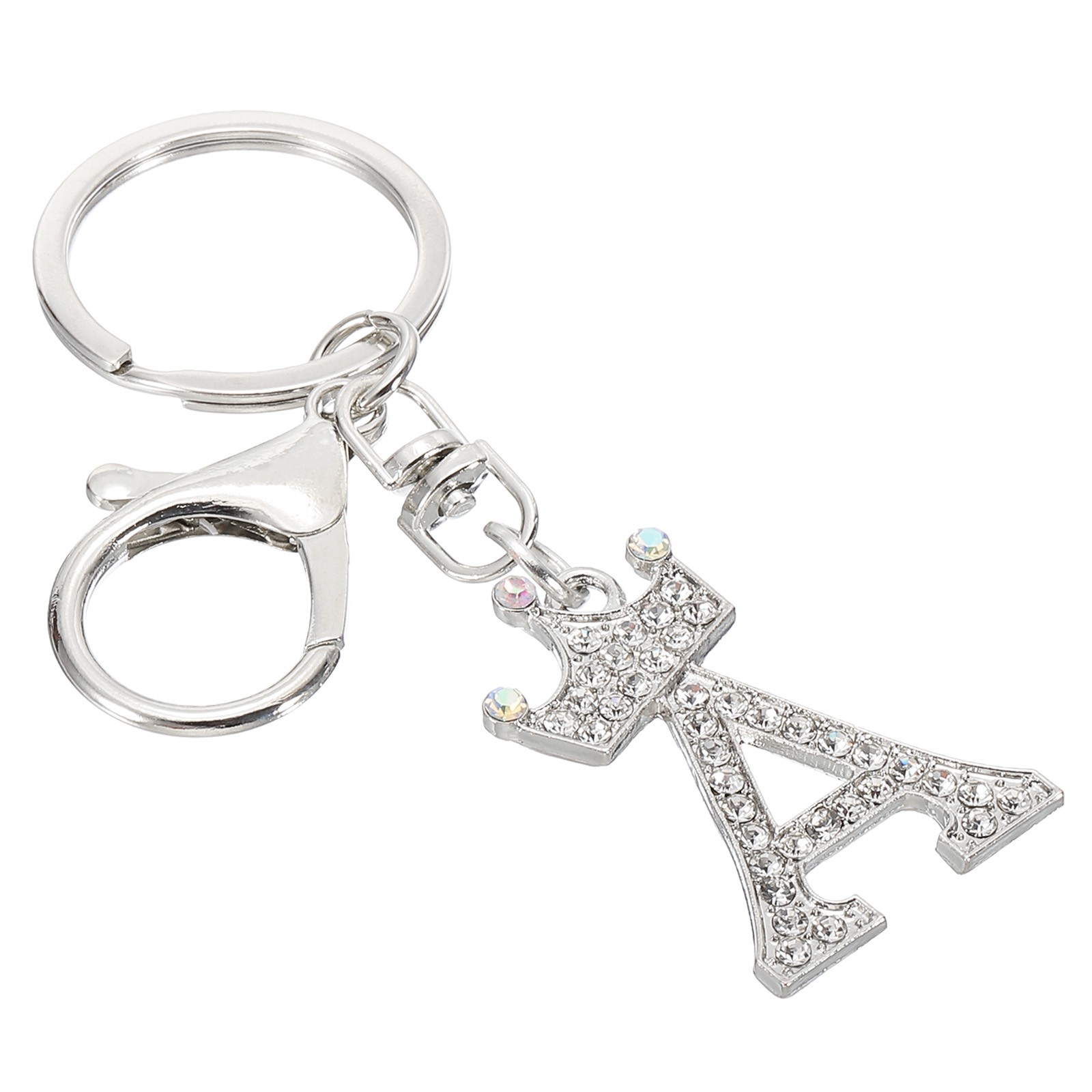 Initial Letter Keychain, Letter A Crown Design Charm, Silver Tone